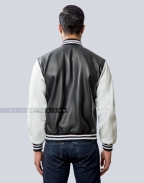 Black Body & White Sleeves Sheep Leather Varsity Jacket Back