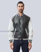 Black Body & White Sleeves Sheep Leather Varsity Jacket Front