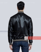 Black Satin Baseball Jacket with Grey pockets and Knit lines Back