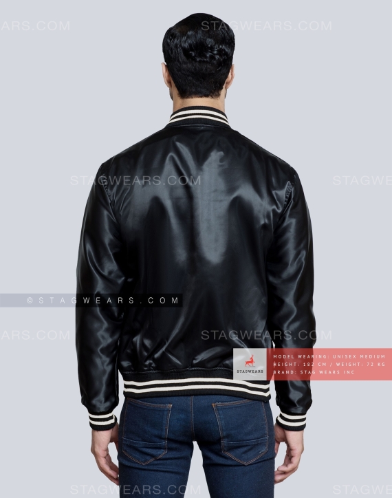 Black Satin Varsity Jacket Back