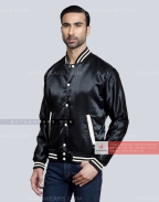 Black Satin Varsity Jacket Front Side