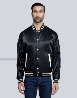 Black Satin Varsity Jacket