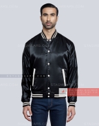 Black Satin Varsity Jacket Front