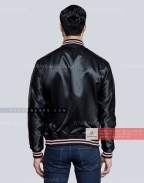 Black Satin Varsity Jacket with Baby Pink pockets and Knit lines Back