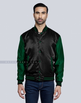 Black body with Forest Green Sleeves Satin Varsity Jackets