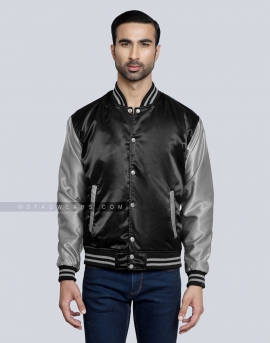 Black body with Grey Sleeves Satin Baseball Jackets