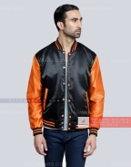 Black body with Orange Sleeves Satin Varsity Jacket Casual