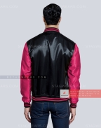 Black body with Pink Satin Varsity Jacket Back