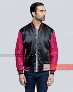 Black body with Pink Satin Varsity Jacket Casual