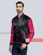 Black body with Pink Satin Varsity Jacket Front Side