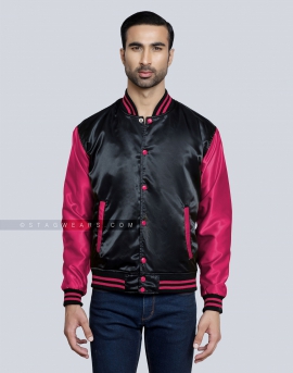Black body with Pink Satin Varsity Jacket