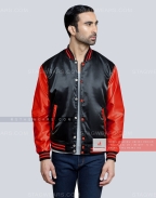 Black body with Red Sleeves Satin Varsity Jacket Casual