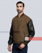 Brown Wool Body with Black Leather Sleeves Letterman Jacket Front Side