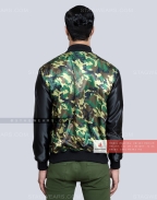 Camouflage Satin Body with Black Satin Sleeves Varsity Jacket Back
