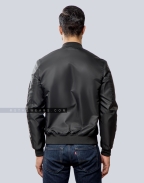 Classic Black Nylon Bomber Jacket with Orange Lining Back