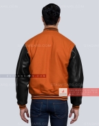 College Varsity Jacket in Orange and Black Back