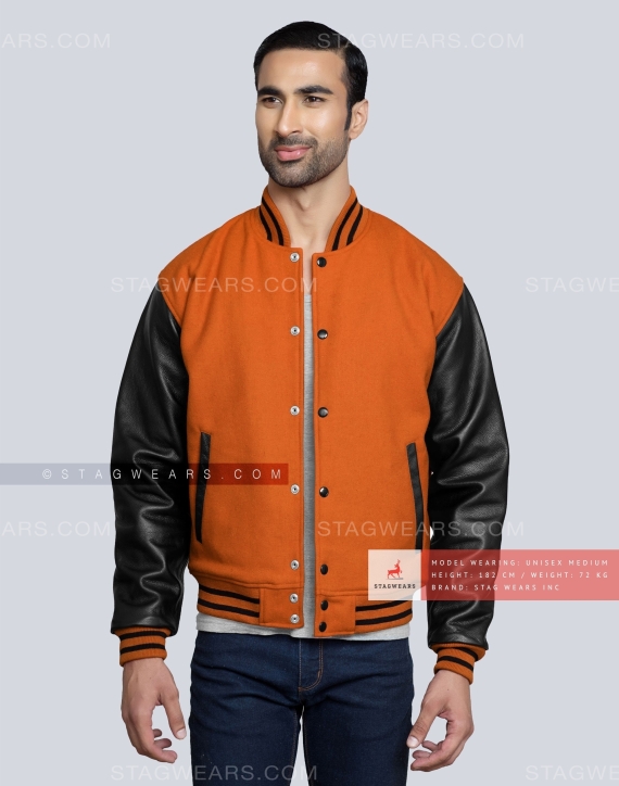 College Varsity Jacket in Orange and Black Casual