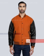 College Varsity Jacket in Orange and Black Front