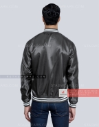 Dark Grey Grey Satin Varsity Jacket Back