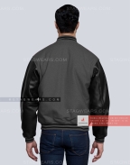 Dark Grey Wool Body with Black Leather Sleeves Letterman Jacket Back