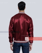 Dark Maroon Satin Varsity Jacket Back