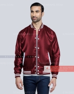 Dark Maroon Satin Varsity Jacket Casual