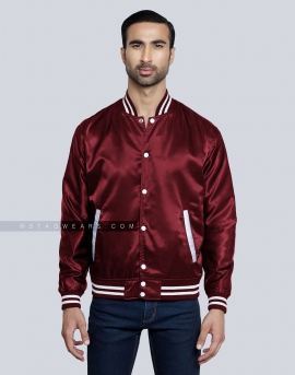 Dark Maroon Satin Varsity Jacket