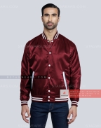 Dark Maroon Satin Varsity Jacket Front