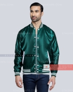 Forest Green Satin Varsity Jacket Casual
