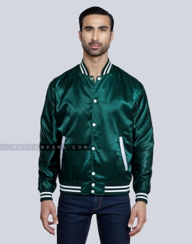 Forest Green Satin Varsity Jacket