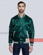 Forest Green Satin Varsity Jacket Front