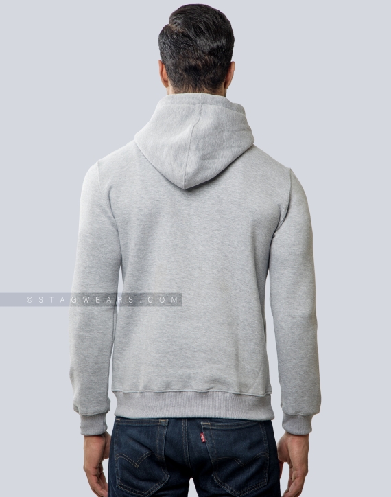 Grey Pullover Fleece Hoodie Back