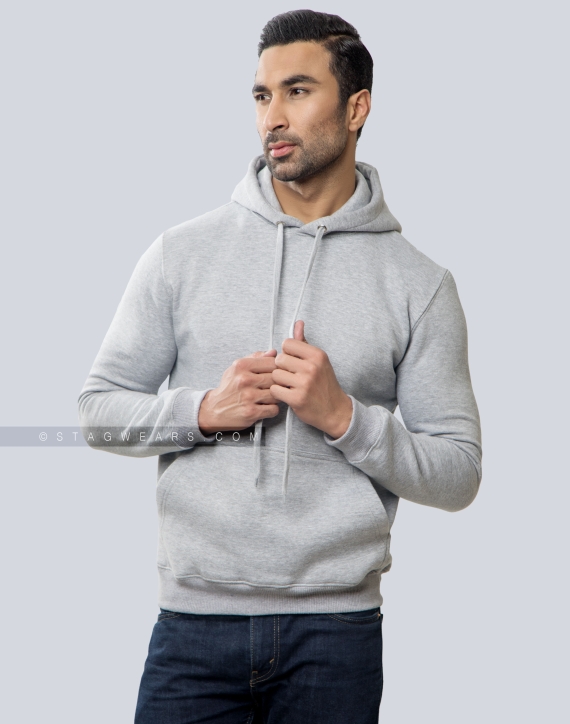Grey Pullover Fleece Hoodie Casual