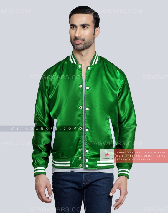 Kelly green satin varsity jacket Casual
