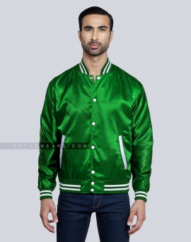 Kelly green satin varsity jacket