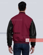 Light Maroon Wool Body with Black Leather Sleeves Varsity Jacket Back