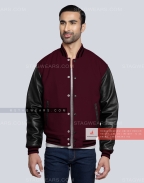 Maroon Wool Body with Black Leather sleeves Varsity Jacket Casual