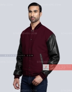 Maroon Wool Body with Black Leather sleeves Varsity Jacket Front Side