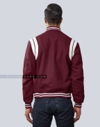 Maroon Wool Letterman Jacket with White Leather Shoulder Insert Back
