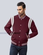 Maroon Wool Letterman Jacket with White Leather Shoulder Insert Casual