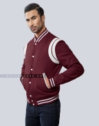 Maroon Wool Letterman Jacket with White Leather Shoulder Insert Front Side