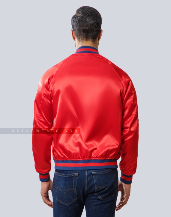 Men Women Varsity Style Satin Jacket with Sleeves Stripe Back