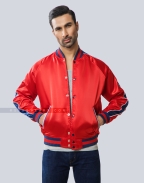 Men Women Varsity Style Satin Jacket with Sleeves Stripe Casual