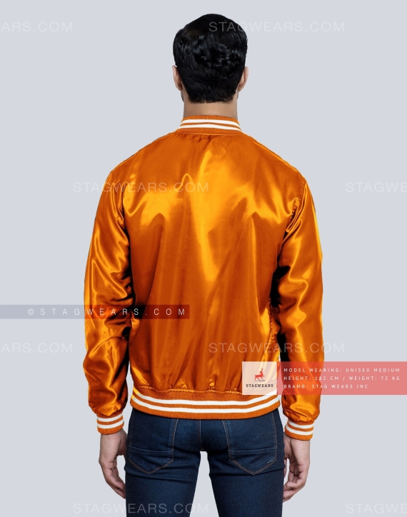 Orange Satin Varsity Jacket Back
