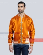 Orange Satin Varsity Jacket Casual
