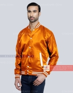 Orange Satin Varsity Jacket Front Side