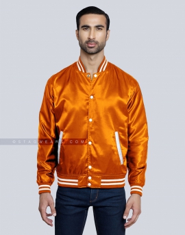 Orange Satin Varsity Jacket