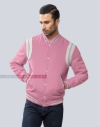 Premium Quality Pink Letterman Jacket with White Shoulder Inserts Casual