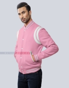 Premium Quality Pink Letterman Jacket with White Shoulder Inserts Front Side