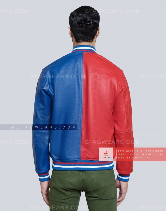 Red/Blue All Leather Varsity Jacket Back